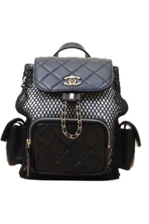 CHANEL Black Leather S Chip Small Tank Backpack